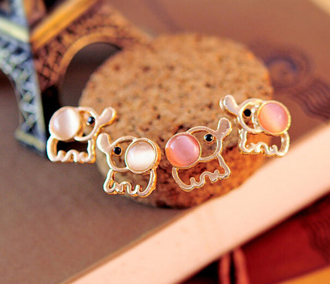 Opal Elephant Earring Studs