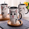 Cat Ceramic Mug With Lid and Spoon